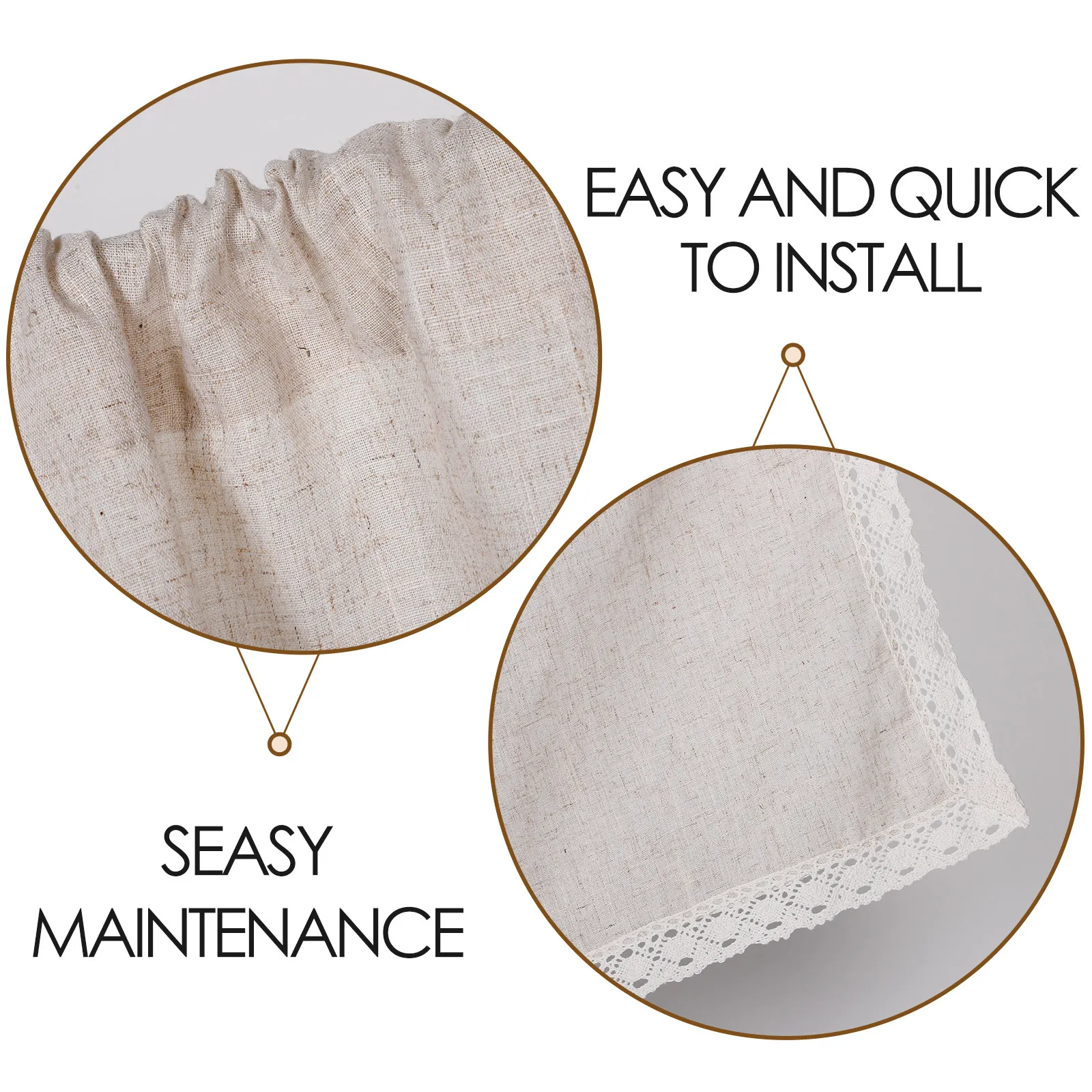 Linen Cotton Kitchen Short Curtain Washable Dustproof Sun Blocking Grease Resistant Farmhouse Decor