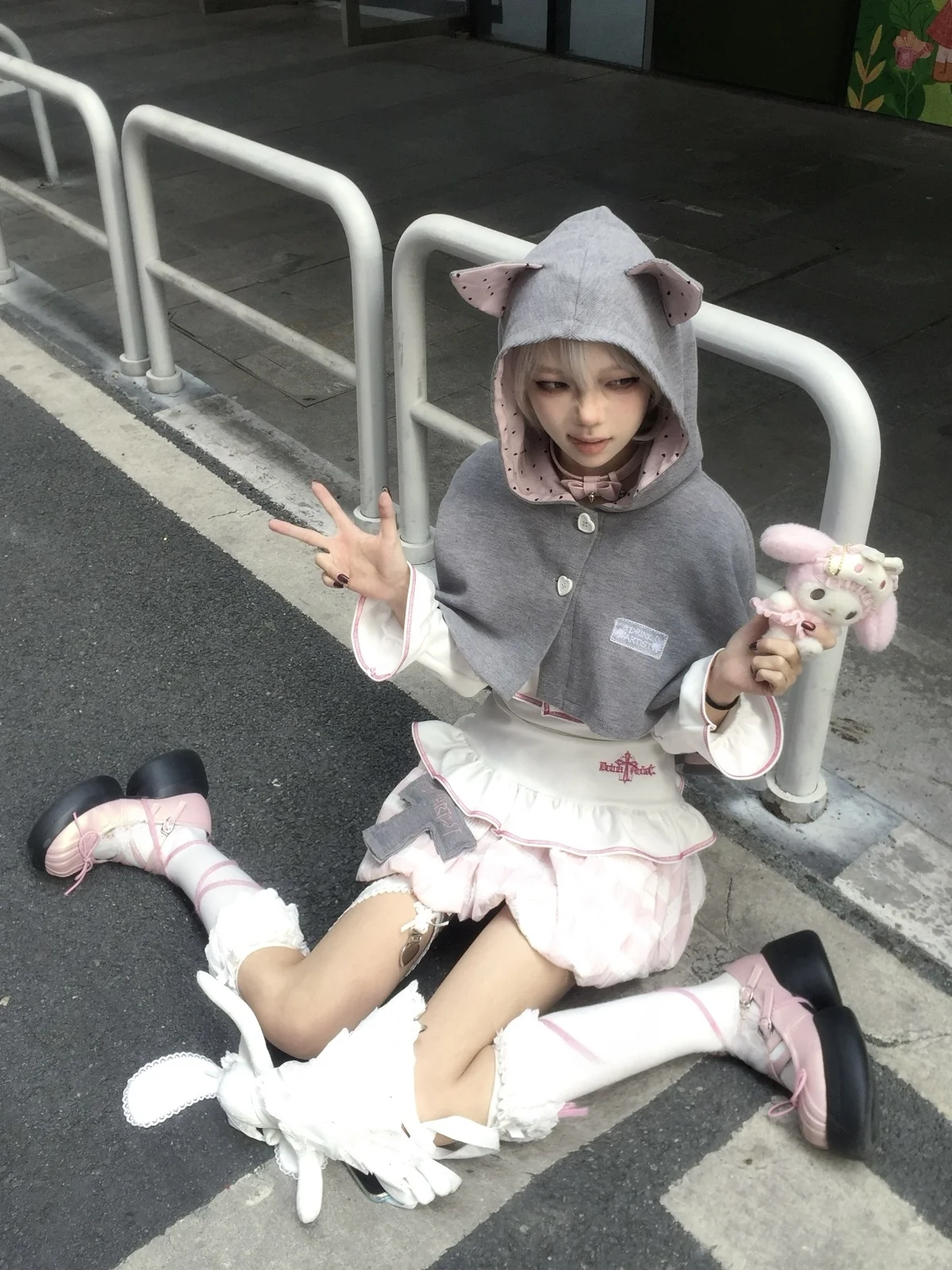 

Милое длинное пальто с розовыми ушками и капюшоном ort Ba, оригинальный дизайн, женское пальто из полиэстера, нейлона, хлопка, длинное све