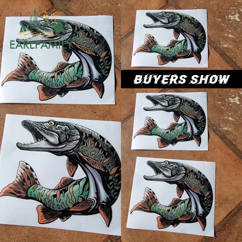 EARLFAMILY 13cm x 10.6cm for Fishing Fish Car Stickers VAN RV Decal Windshield Car Accessories Funny Surfboard Decals Decor