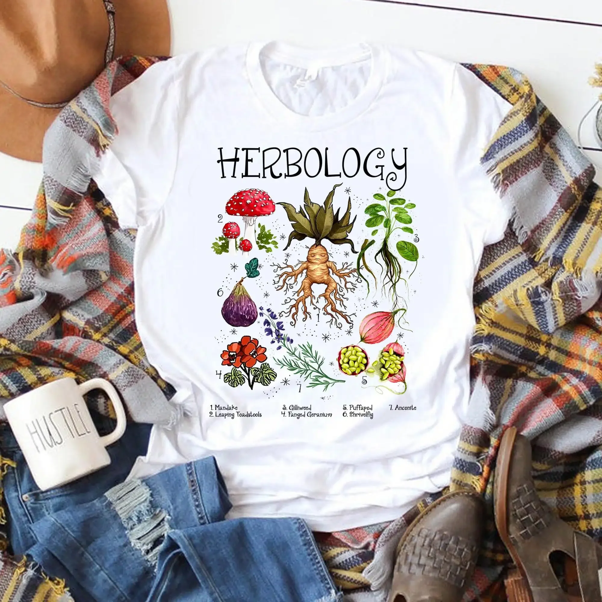 Women T Shirt Casual Ladies Basic O-collar Herbology Plants Print Tops Short Sleeved Women T-shirt Girl Fashion Lovely T Shirt