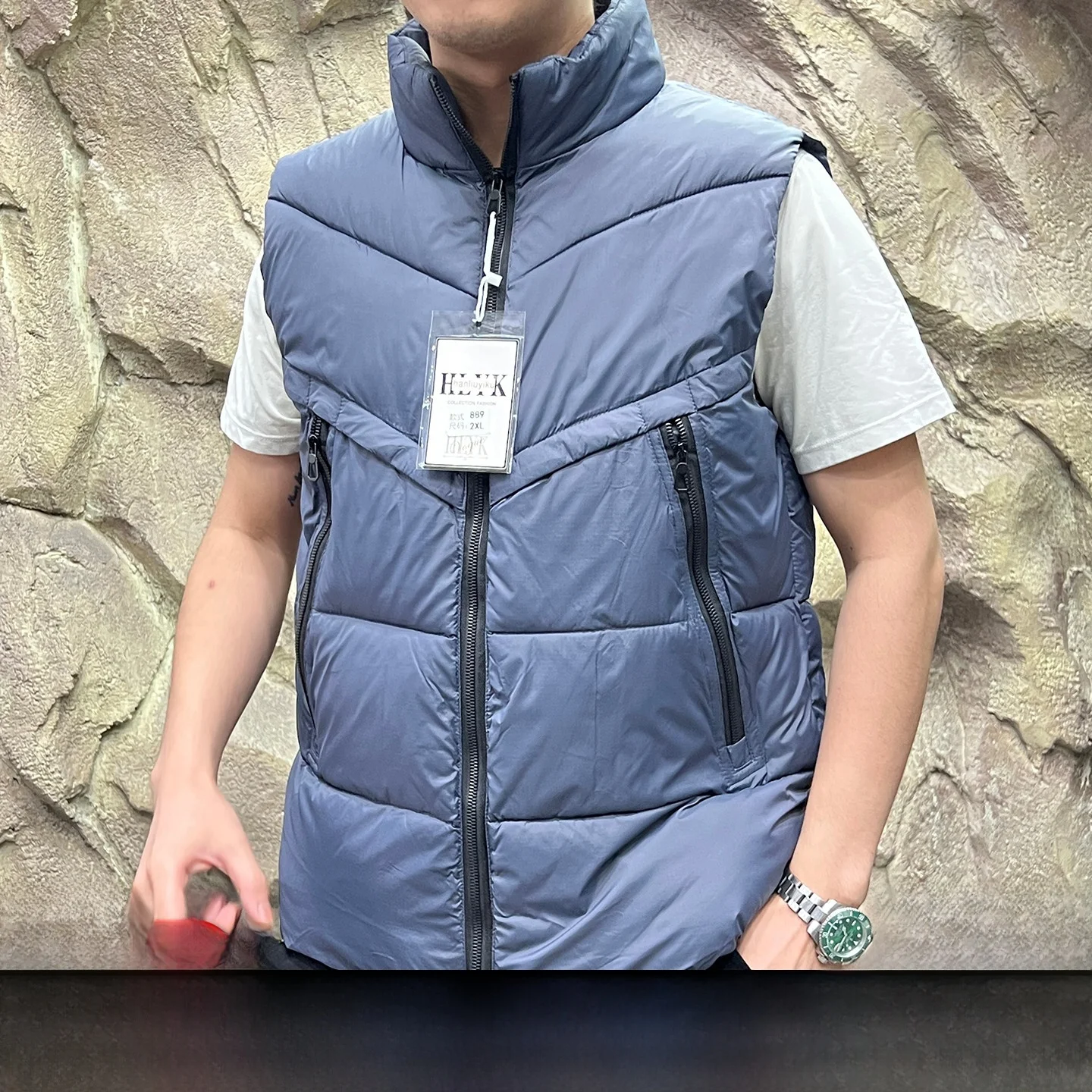 

Men's Cotton Vest Autumn Winter Pure Color Stand Collar Svel Flng Bird Pattern Zipper Closure Stand Fit Casual Wear