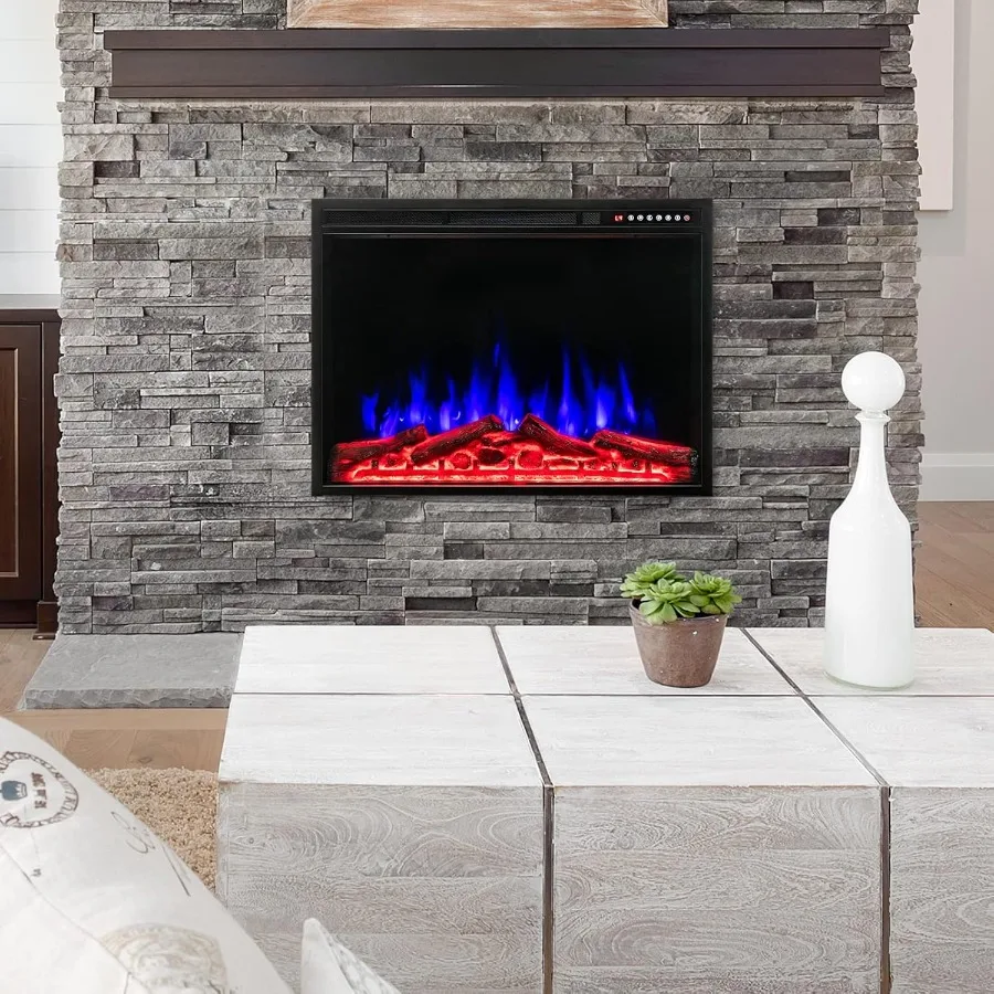 مدفأة كهربائية مقاس 37 بوصة مثبتة على الحائط ومدفأة مجوفة مع 4 ألوان لهب وسجل 5 مستويات سرعة اللهب ومشرقة #4