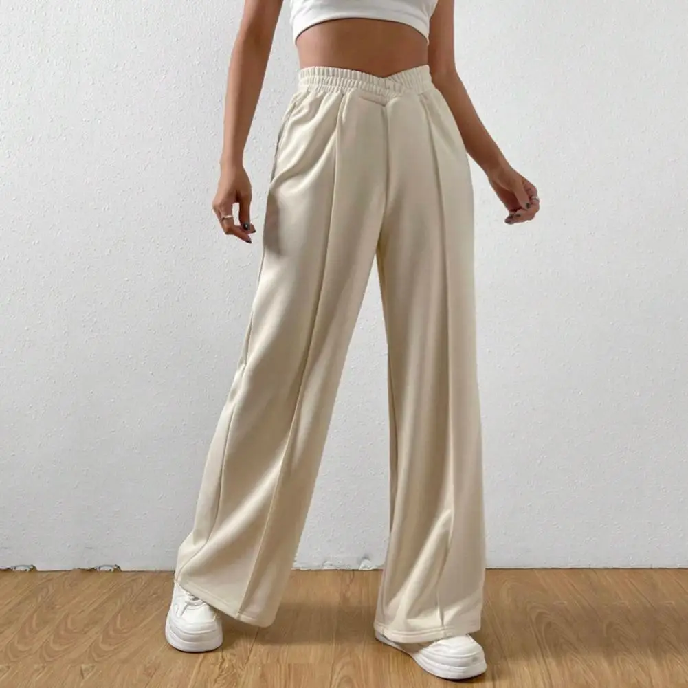 Elastic Waist Wide-leg Trousers Stylish Women's V-shaped High Waist Wide Leg Pants for Daily Wear Comfortable Loose for Trendy