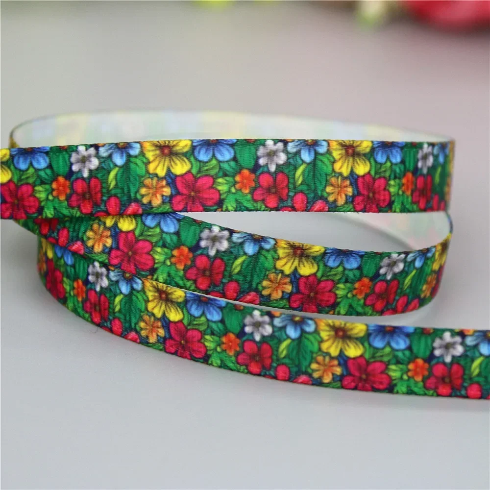 DHK 3/8\'\' 5yards Floral Flowers Printed Grosgrain Ribbon Accessories Material Decoration Collar DIY Sewing Craft C2631