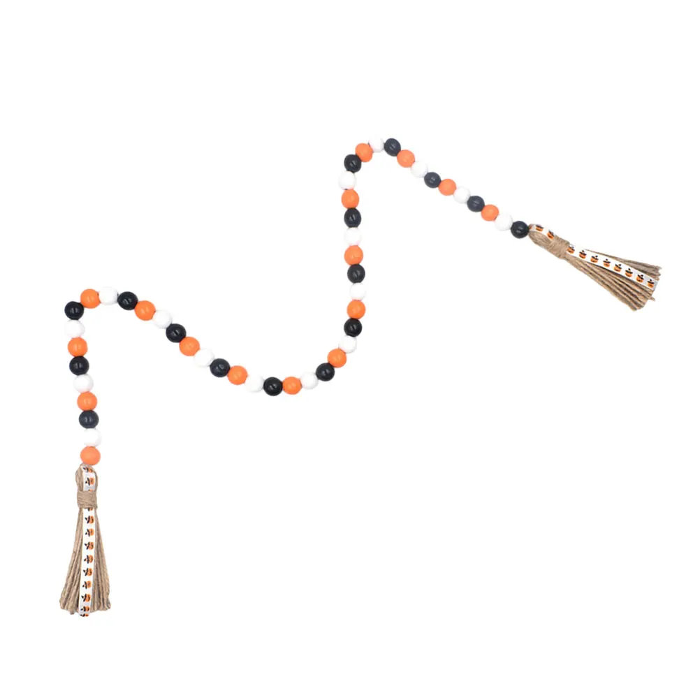 

Wooden Bead Garland Orange Tassel Pumpkin Pendant Halloween Decor Home Garden Party Store Beaded Hanging Adornment