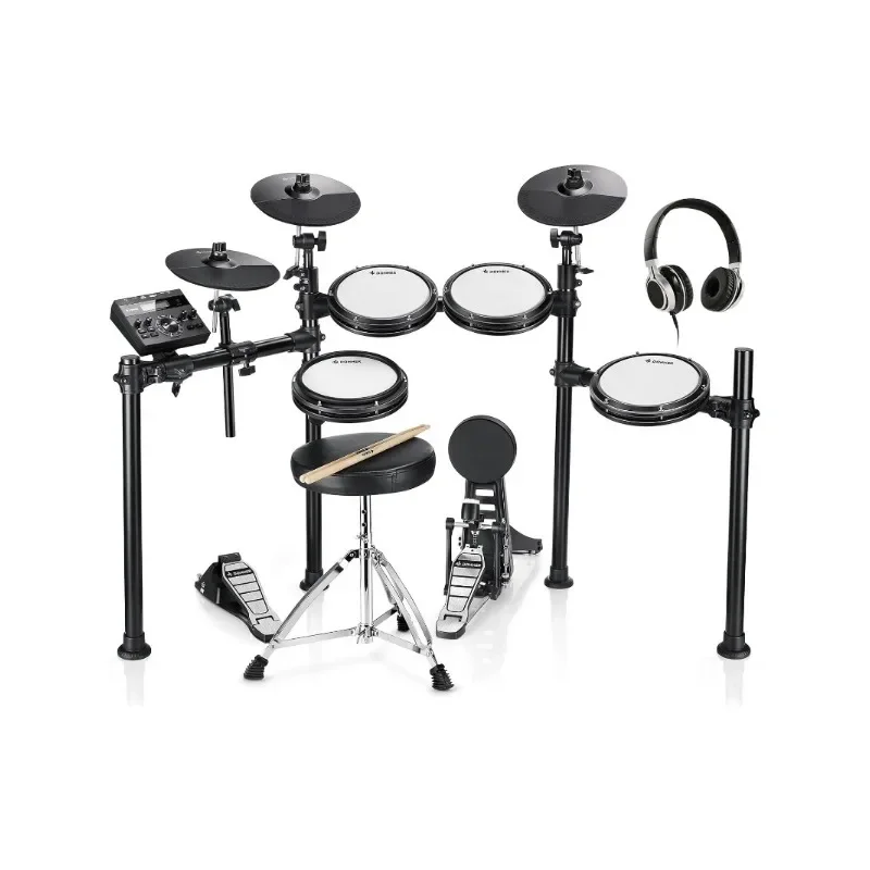 

DED-200 Electric Drum Sets with Quiet Mesh Drum Pads, 2 Cymbals w/Choke, 31 Kits and 450+ Sounds, Throne, Headphones