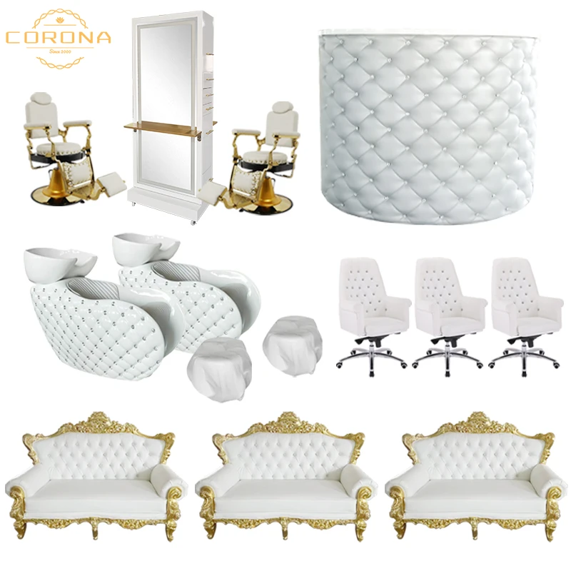 

Hair Washing Chair Waiting Chair Reception Desk Mirror Styling Station Hair Salon Furniture Set