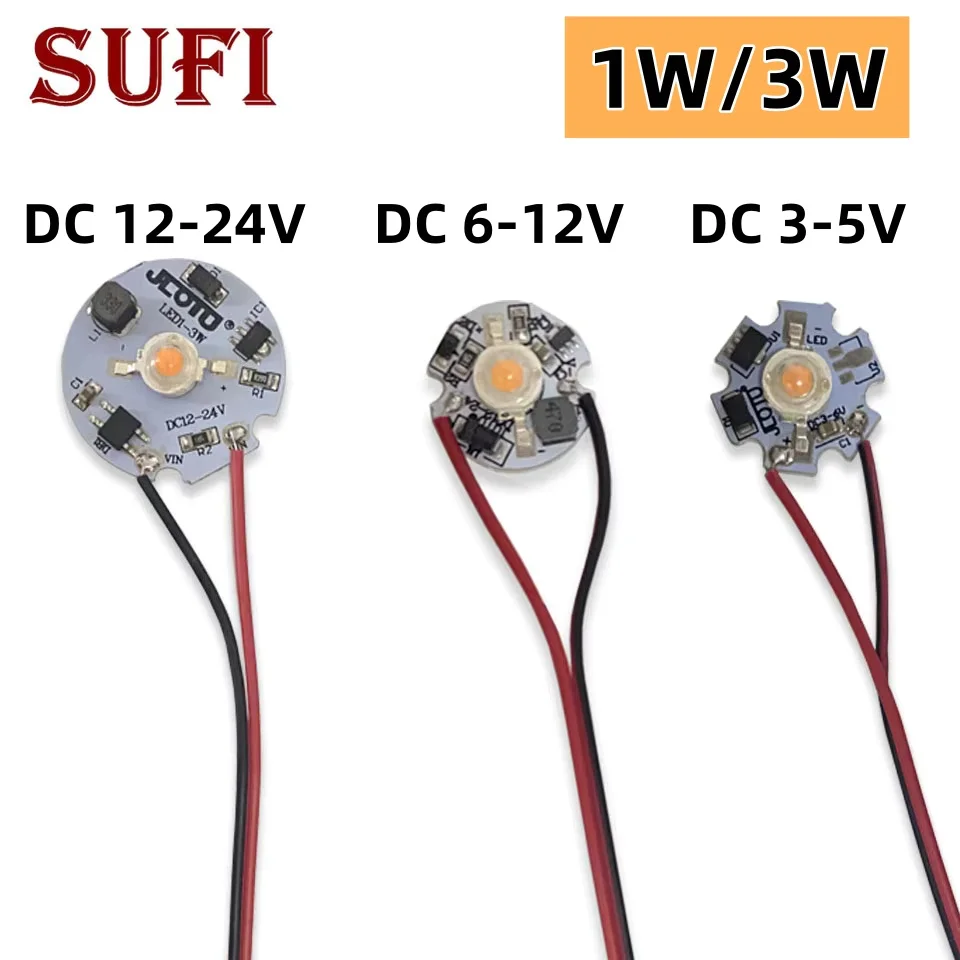1W 3W LED Bead Light Plate DC3-5V/6-12V/12-24V Drive Free Light Chip Battery Light Source Board With 15cm Line For DIY Bulb