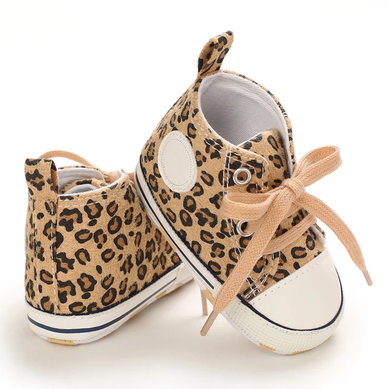 Baby Shoes Boys And Girls Fashion Leopard Print Canvas Classic Casual Sports Newborn Star First Walker Baby Soft Sole Non-Slip