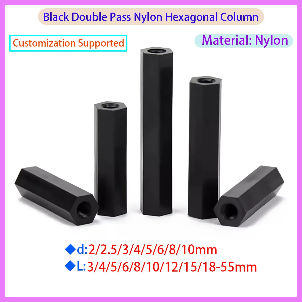 

Black Nylon Hexagonal Spacer Female Head M2 M2.5 M3 M4 M5 M6 M8 M10