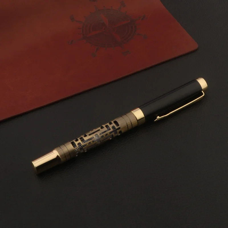 1pc bronze Fountain Pen Hollowing out M Business Office School Supplies Writing Calligraphy pen
