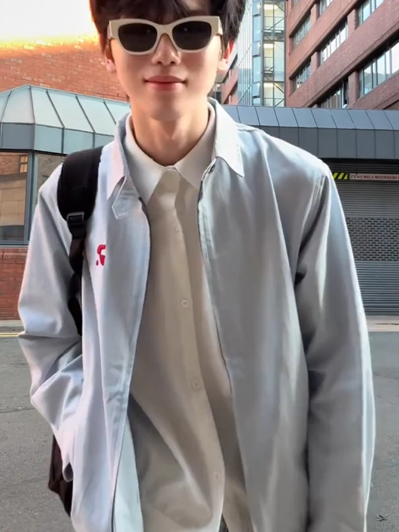 

American Sle Light Blue ort Jaet Мужское осеннее пальто High Sensation для бейсбола Аосфера Пара Rass Свободная посадка с деталями