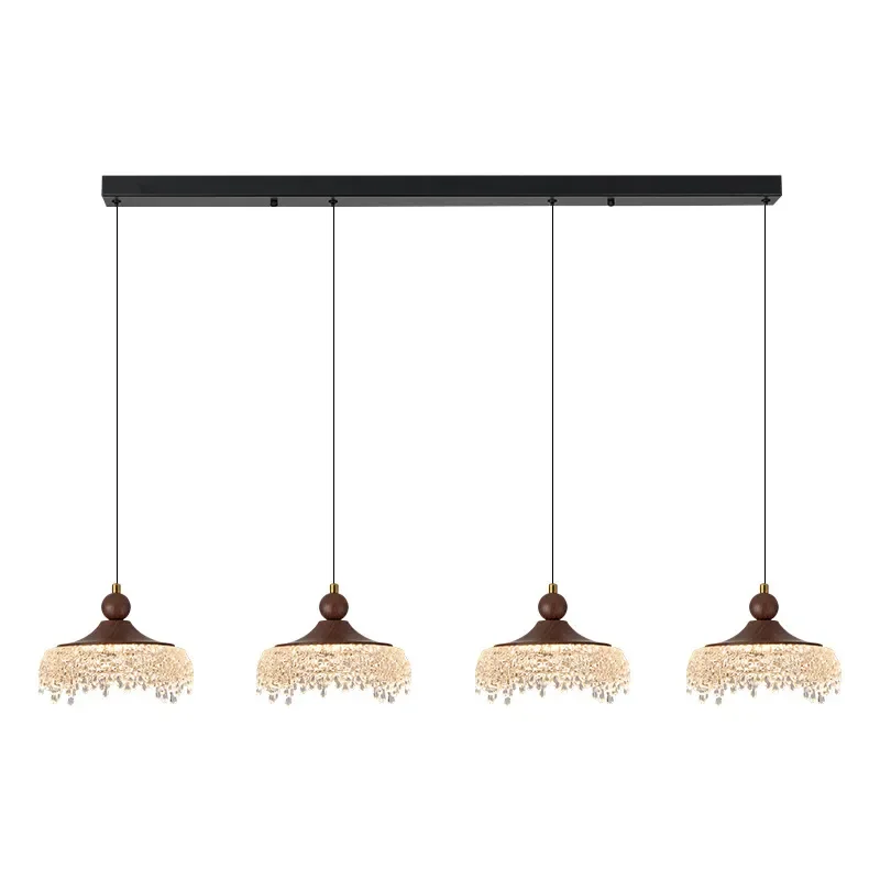 Retro Walnut Chandelier French Iceberg Drop Pendant Light Adjustable Height for Restaurant Aisle Bedside Antique Decor