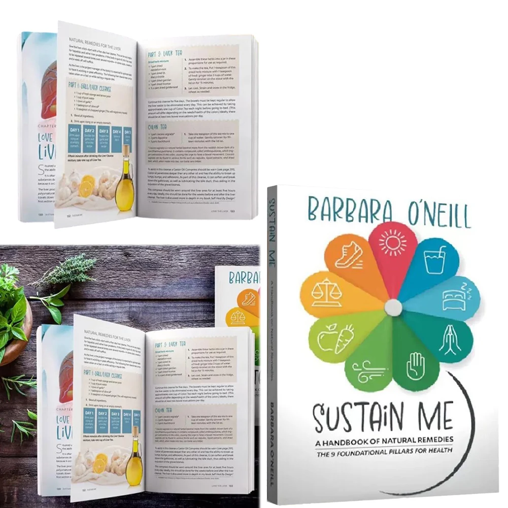 

Справочник Sustain Me-A с природными средствами, 9 фундаментальных столбов для здоровья, книга по руководству от Барбары О'Нил, цветные внутренние страницы, книга