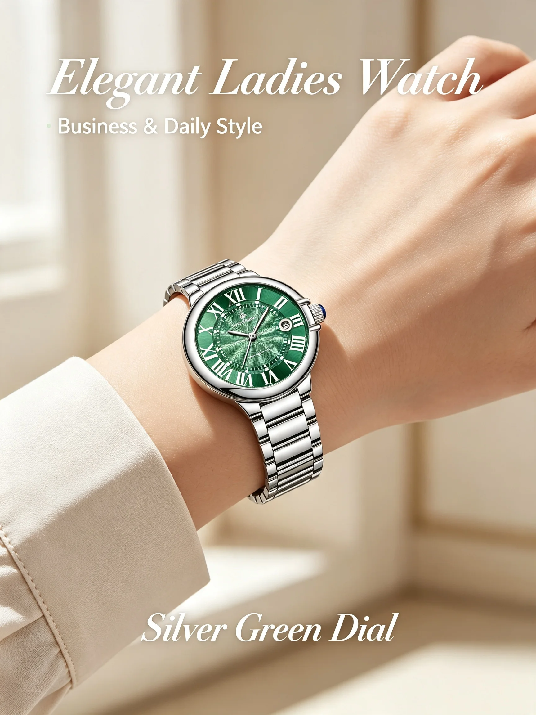 Women Quartz Wrist Watch Chronograph Luminous 30M Waterproof Mineral Glass Alloy Case Steel Band Butterfly Buckle Ladies Watch