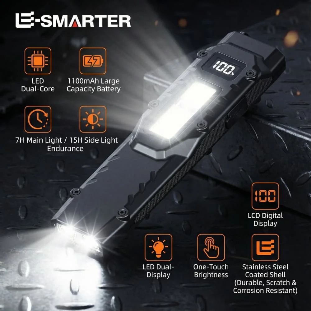 

EDC Tactical Rechargeable Flashlight,Dual-Switches LED Flashlight with Digital Display,8 Modes , Camping,and Emergency Use