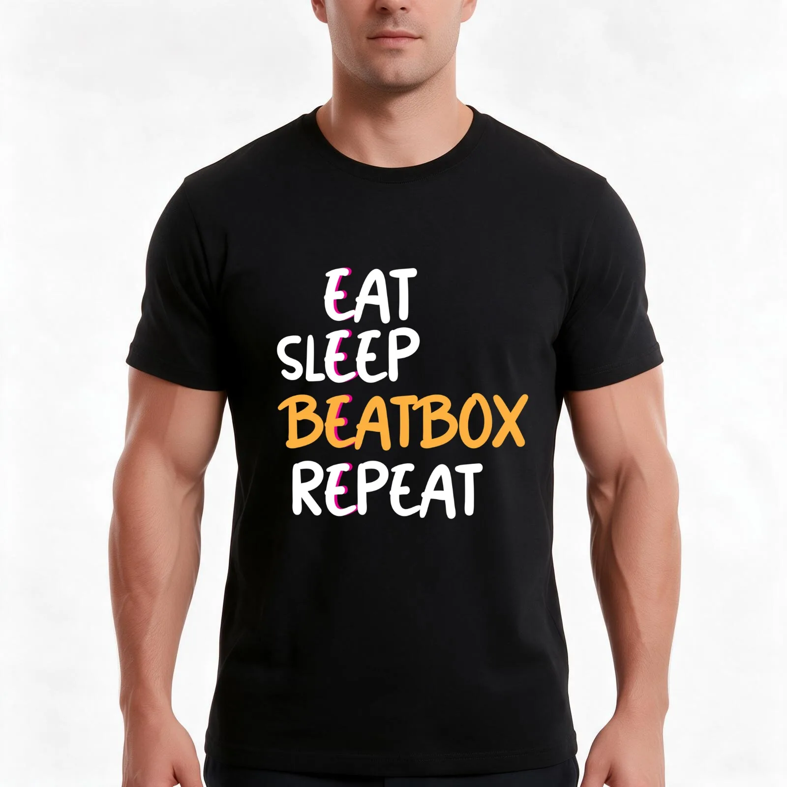 Eat sleep beatbox repeat T-Shirt, Summer Casual Cotton Tee, Oversized Streetwear Tops, Vintage Graphic Print, Unisex Men Women