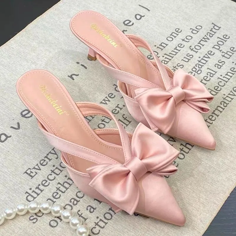 Pointed Toe Women Slippers 2024 Summer New Fashion Thin High Heels Slippers Female Casual Party Outdoor Slingbacks Pumps Mujer