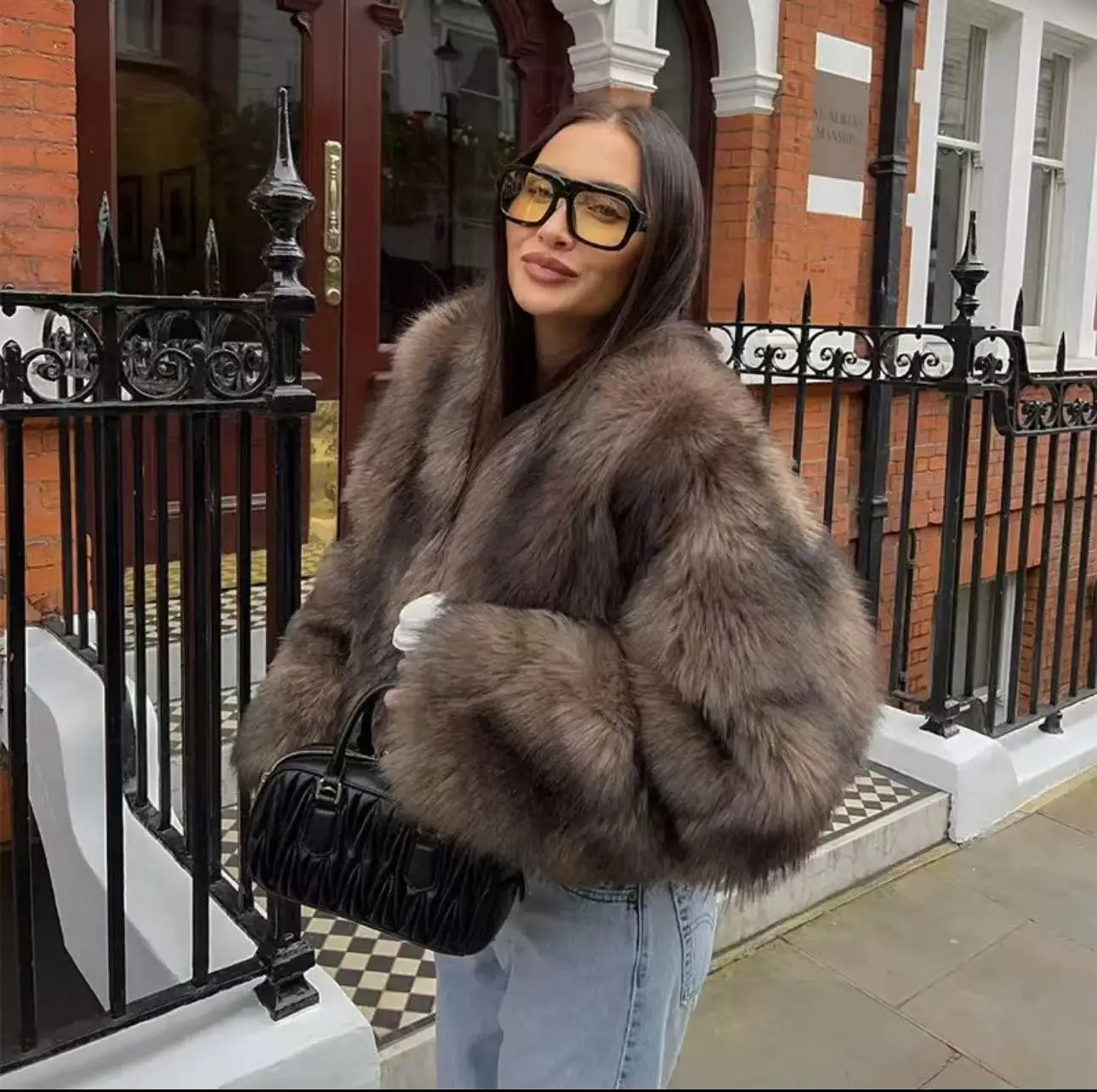 Women Faux Fur Coats Solid Fur Jackets Cotton Linen Round Neck Long Sleeves Open Stitch Loose Casual Office 2026 Autumn Winter