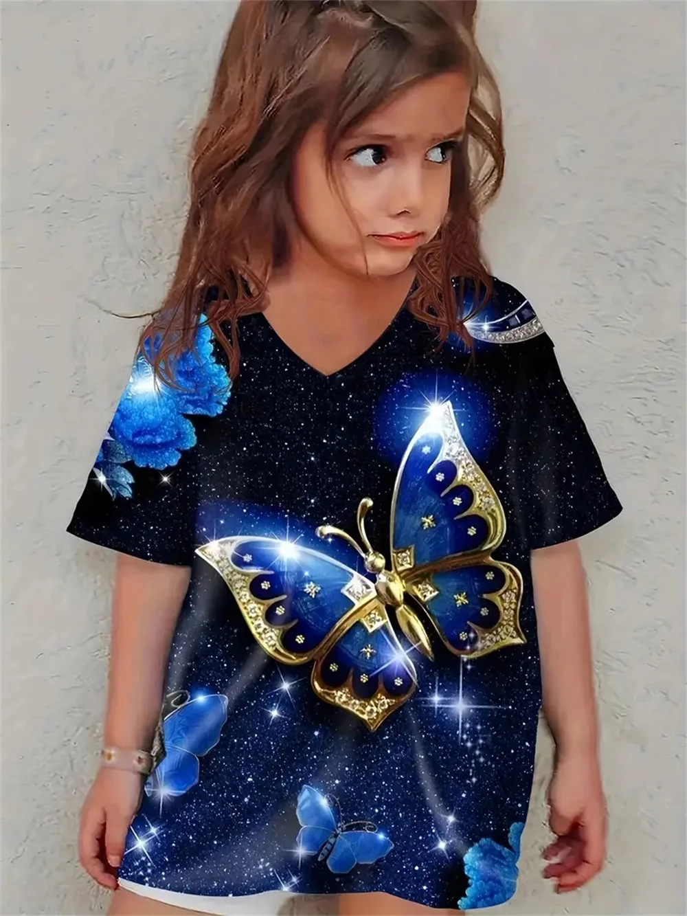 2025 Girls' Clothing New Funny Animal Butterfly 3d Print Girls' T-Shirts Party Fashion Short Sleeved Tops Tee Casual T-Shirts