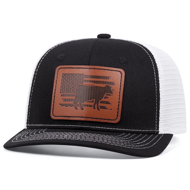 Moda męska Bull Leather Label Mesh Hat Duck Tongue Hat Letnia osłona przeciwsłoneczna Regulowana unisex Hip Hop Baseball Hat Truck Cap ﻿