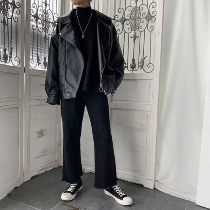 

Youthful PU Leather Jacket Loose Men's Motorcycle Outerwear Pilot Style Casual Coat with Modern Slim Fit for Streetwear