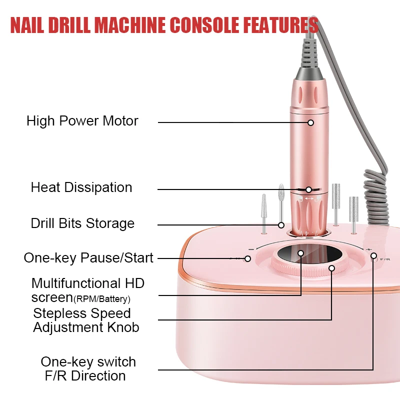 35000RPM Rechargeable Nail Drill Machine Electric Manicure Machine Portable Milling Cutter Electrical Nail File for Acrylic Nail