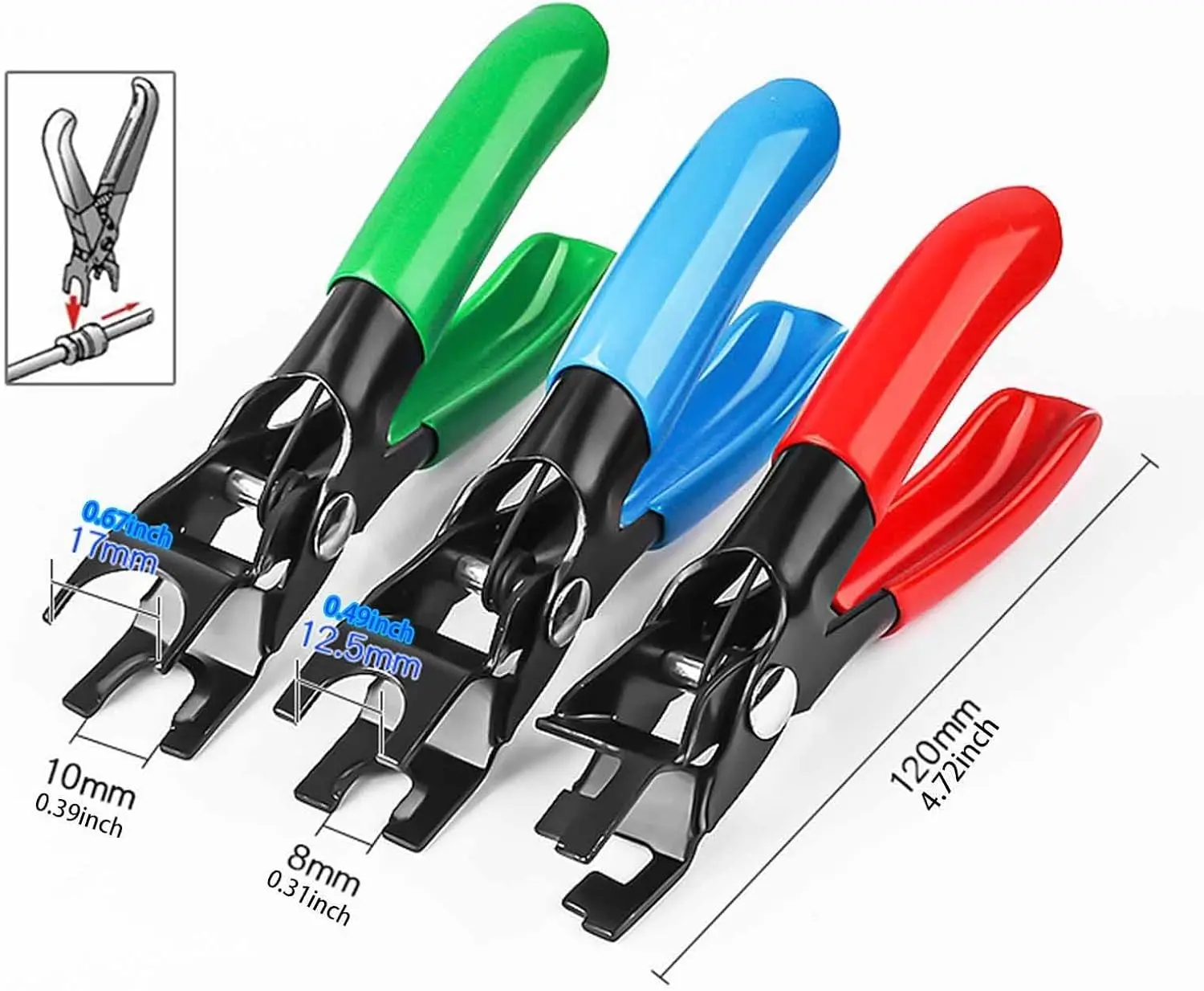 3pcs Fuel Line Pipe Disconnect Pliers Set Alloy Anti-Slip Handle For Petrol Car Hose Clamp Removal Tool