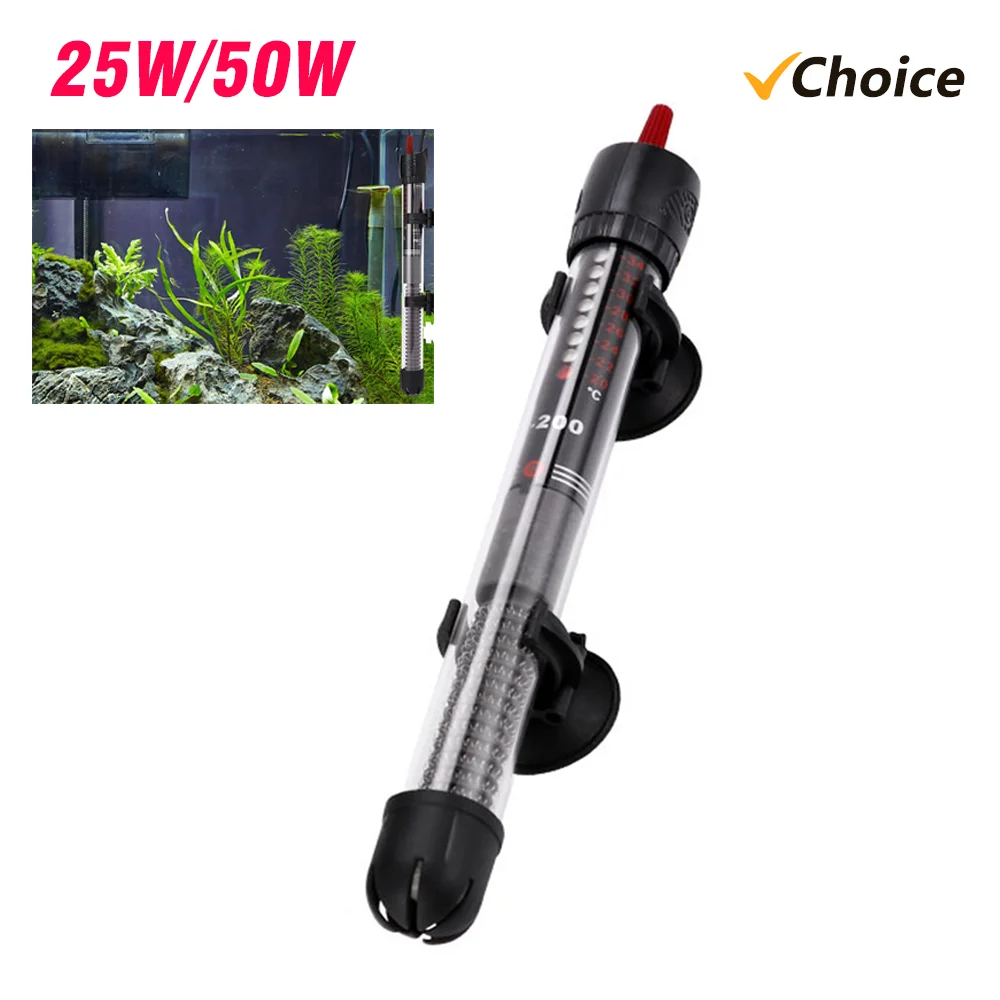 Aquarium Fish Tank Heater Submersible Fish Tank Heater Sensitive Thermostat Multi-angle Installation 25W 30L/50W 60L Turtle Tank