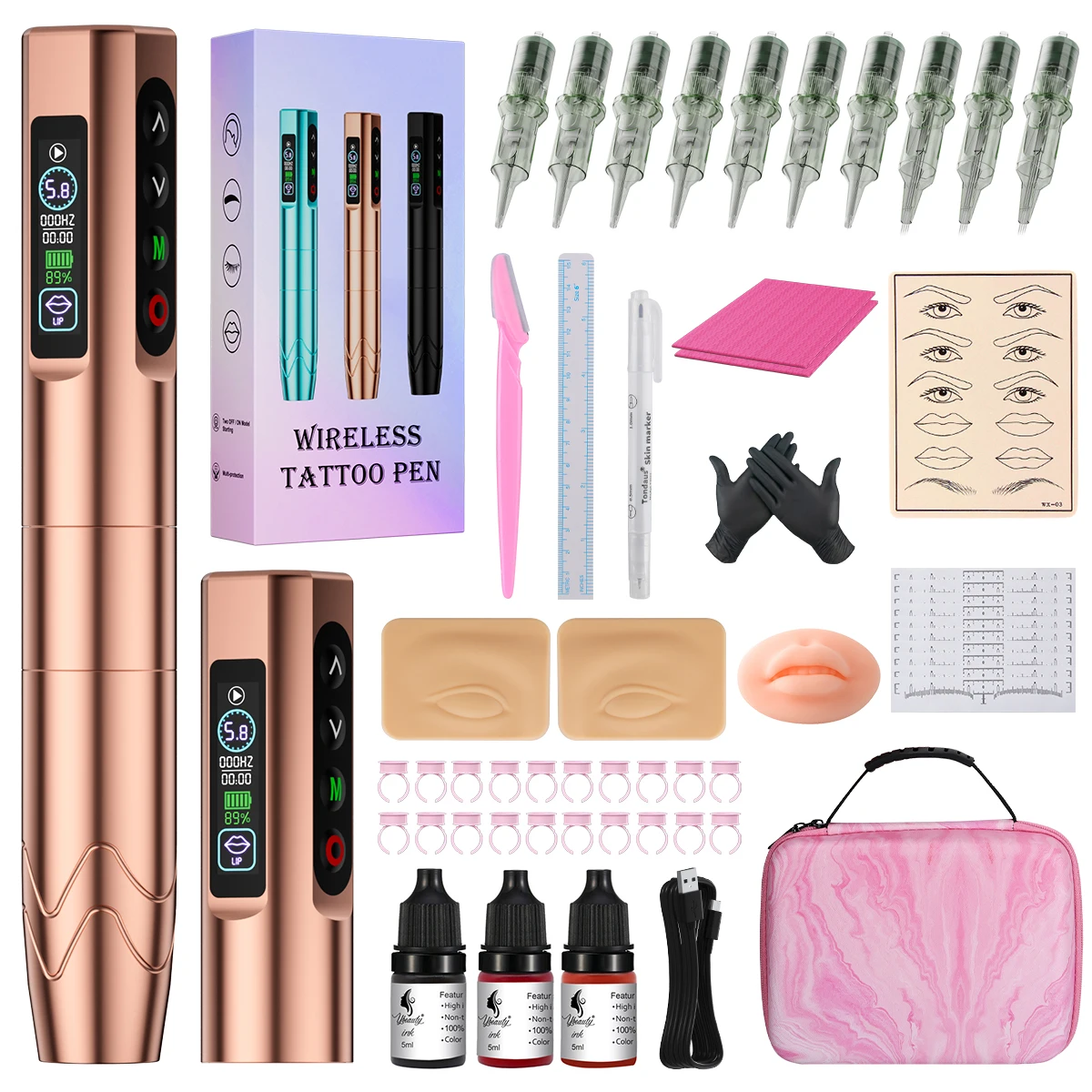 Drahtlose Multimodus-Stickmaschine, kompletter Satz Werkzeuge, Augenbrauen-Tätowierung, Eyeliner, integrierte Augenbrauen-Tätowiermaschine