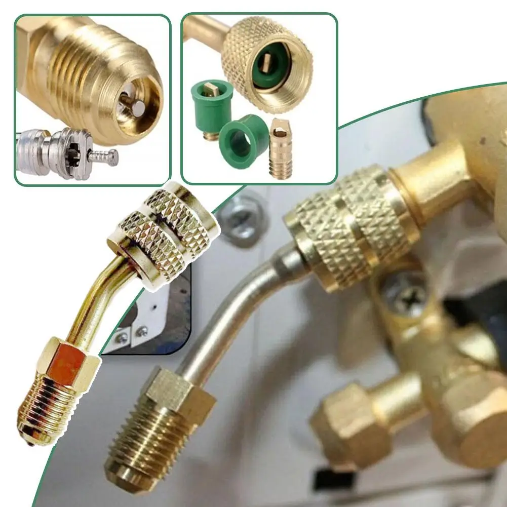 Adattatore per refrigerante di qualità premium Adattatore per rimozione adattatore da 45 gradi Nucleo R410A Adattatore per strumenti HVAC per strumento più recente Ottone La maggior parte delle valvole O9T1