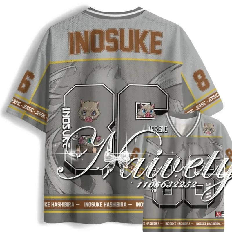 

2026 Summer Demon Slayer Inosuke Hashibira Print V-Neck Football Jersey, Quick Dry Sport T-Shirt, Adult Kids Streetwear Tops
