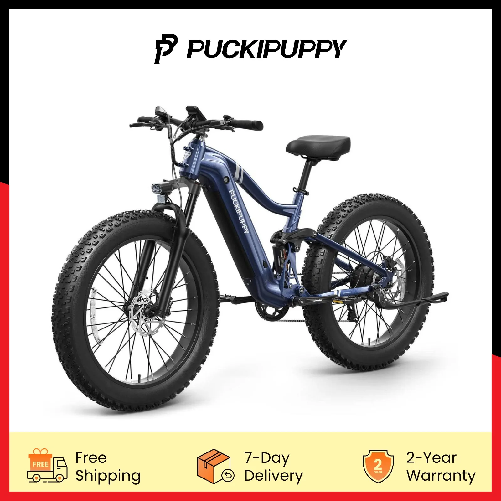 

PUCKIPUPPY Electric Bike for Adults Full Suspension 26" Fat Tire E Bike 960W 48V 20AH Ebike 7 Speed Mountain Electric Bicycle