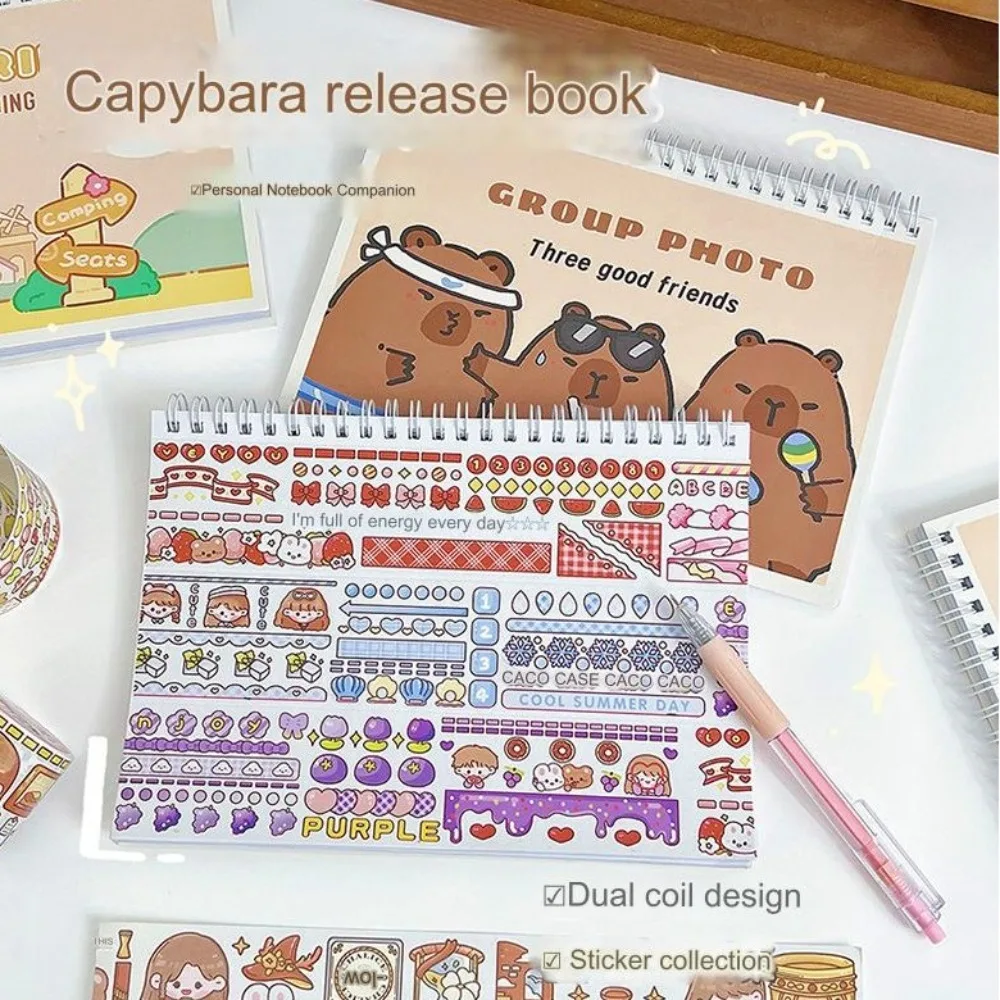 Cartoon Capybara Tape Collection Book Reusable Capybara Tape Holder Notebooks Stationery Release Notebook Hand Account Tool