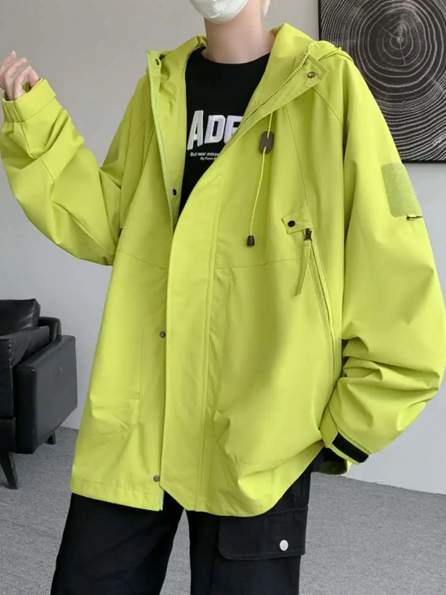 

Модный повседневный спортивный мужской тюнет, осенний однотонный модный Гонконгский свободный крой с капюшоном, молодежный тонкий материал