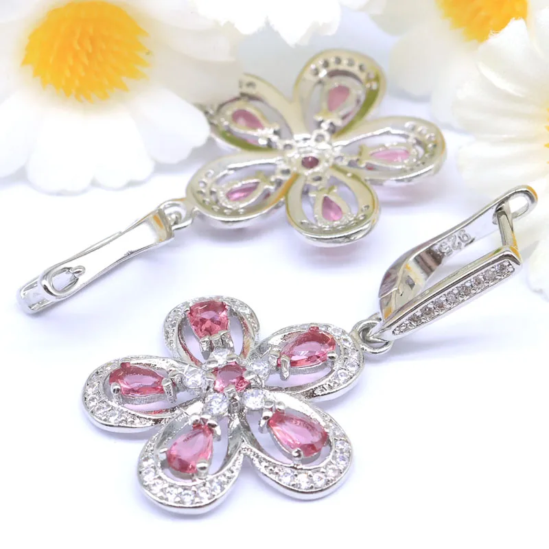 

SheCrown 38x22mm Gorgeous Created 6.4g Pink Tourmaline White CZ Women Dating Silver Plated Earrings