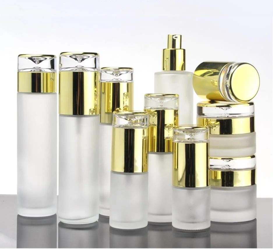 Butelka szklana matowa/zielona/niebieska 80ml z złotą pompką do serum/balsamu/emulsji/podkładu/gelu tonika nawilżającego kosmetyków do skóry