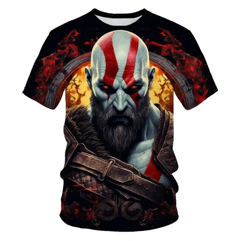 Fashion Game Characters Kratos 3D Print T-Shirts For Men Summer Hip Hop Trend Streetwear God Of War O-neck Short Sleeve Tee Top