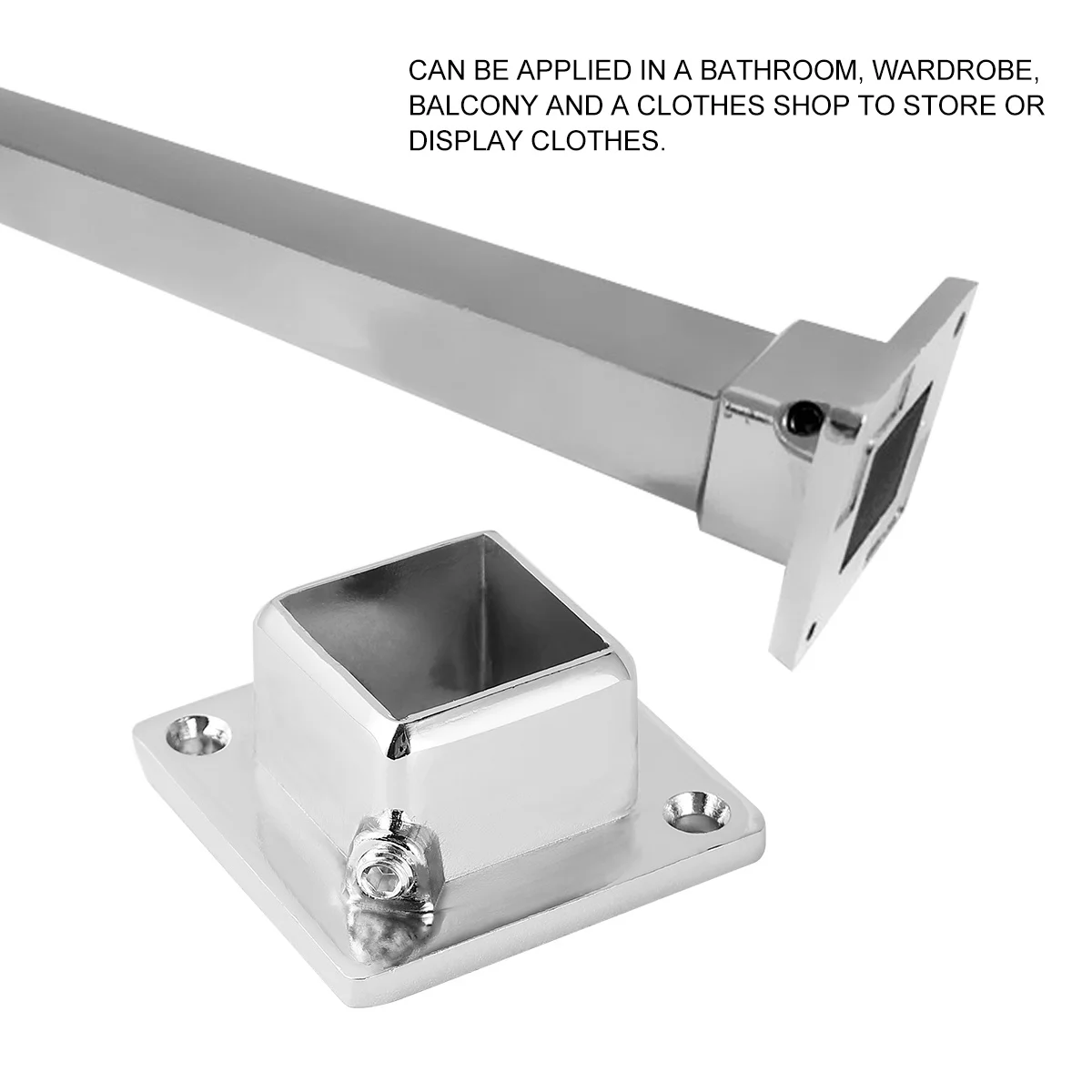 

2Pcs Stainless Steel Closet Rod Bracket Square Tube Rust Resistant Heavy Duty Hanging Rod Holder for Bathroom Bedroom Kitchen