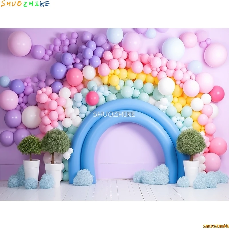 خلفية تصوير قوس قوس قزح بالونات ، مستلزمات خلفيات ، استوديو صور الباستيل الباستيل الباستيل الباستيل ، ديكور حفلة عيد ميلاد ، *