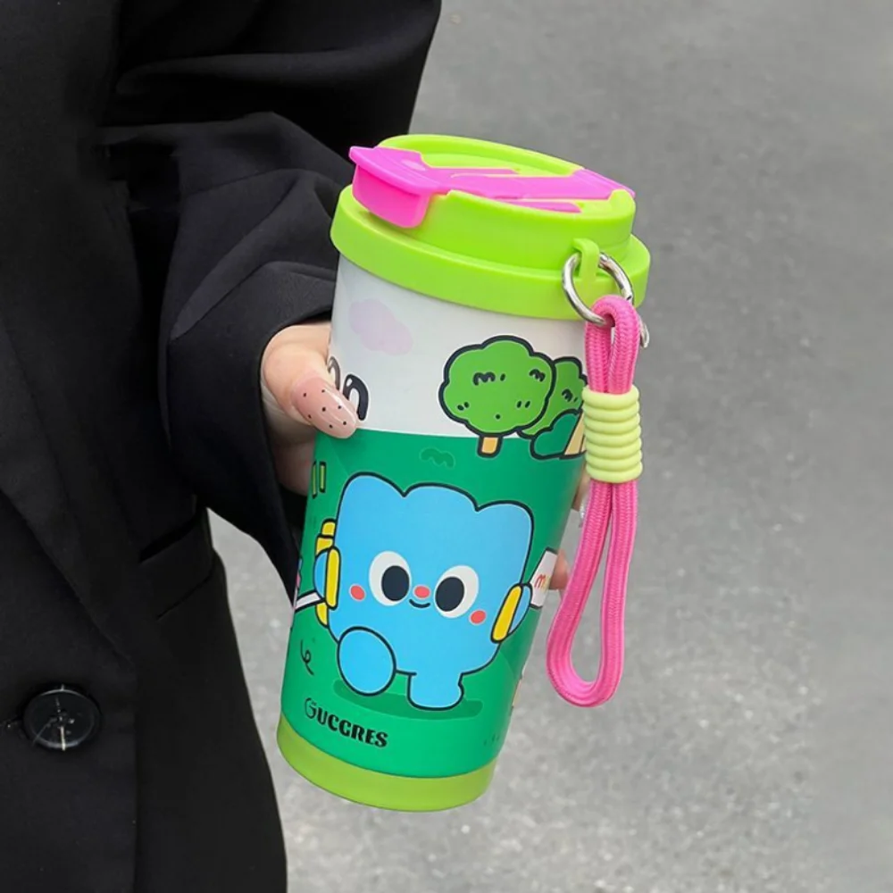 

500ML Double Drink Coffee Cup Graffiti Straw Cup Stainless Steel Insulated Cup Leak-proof Large Capacity Thermos Tumbler Outdoor