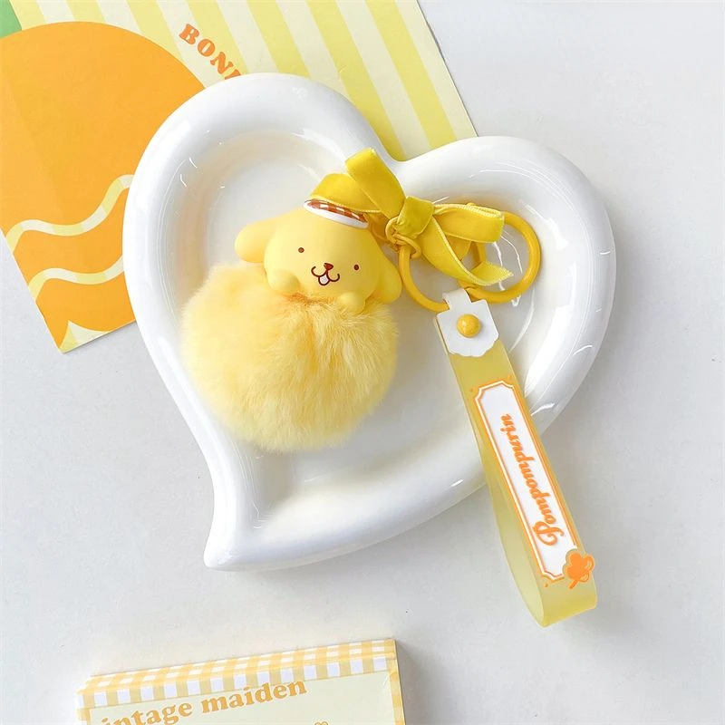 Sanrio My melody pompompurin pompompurin large pom pom keychain creative cartoon cute high-looking plush doll school bag pendant