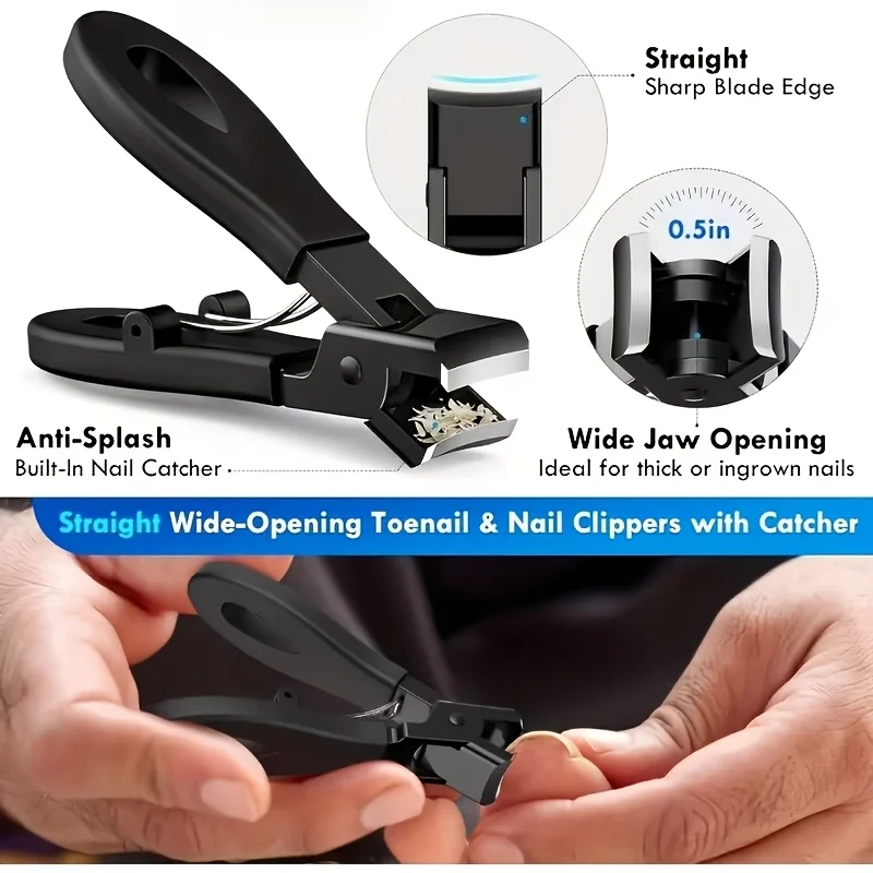 4Pcs Stainless Steel Nail Care Kit Large Opening Nail Clippers Cuticle Nipper Nail File Manicure Pedicure for Thick Toenails