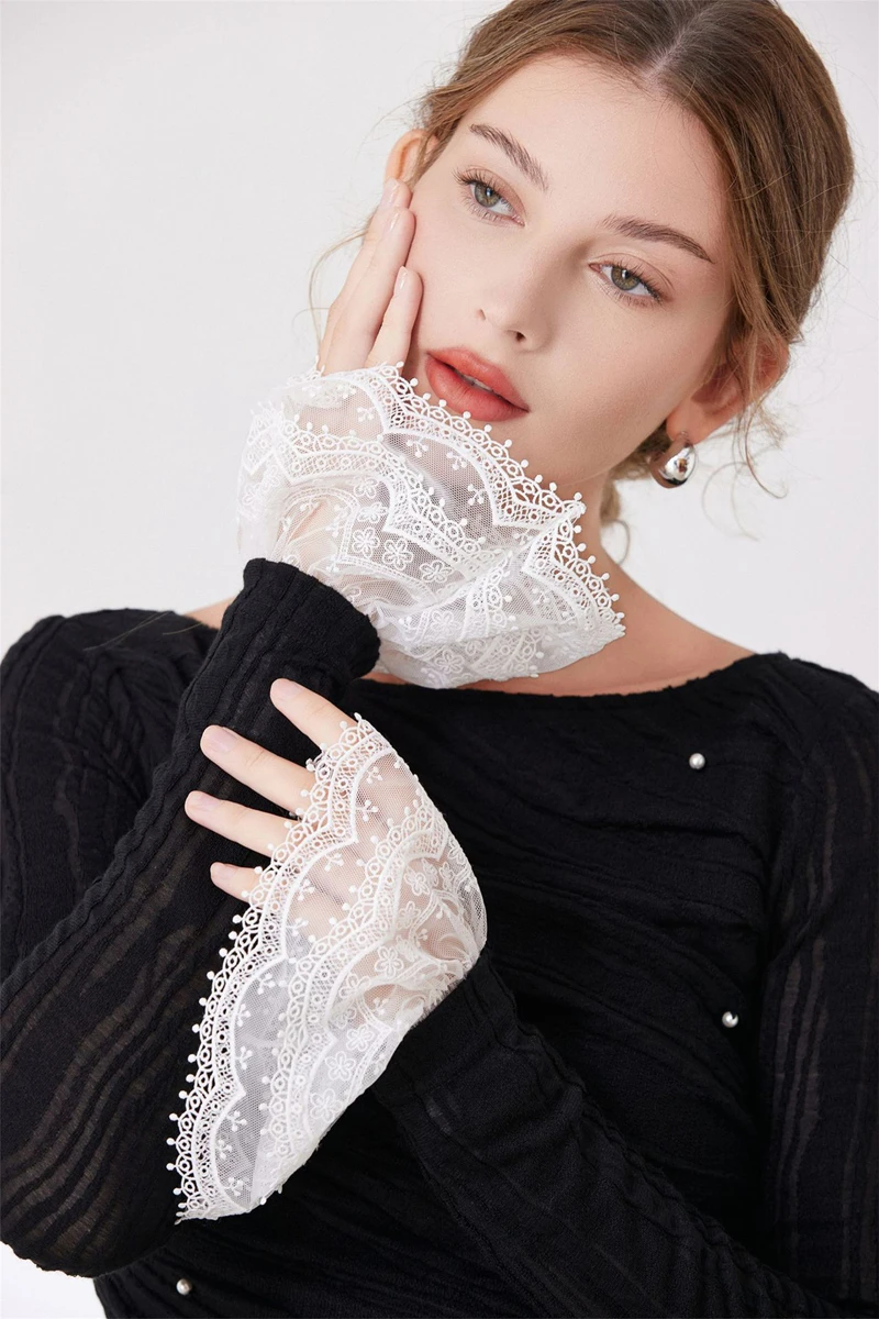 Elegante romantische Mesh-Spitze, abnehmbare mehrlagige Rüschen, gefälschte Ärmel, süße Dekoration, Pullover, elastisches Handgelenk, Hornmanschetten