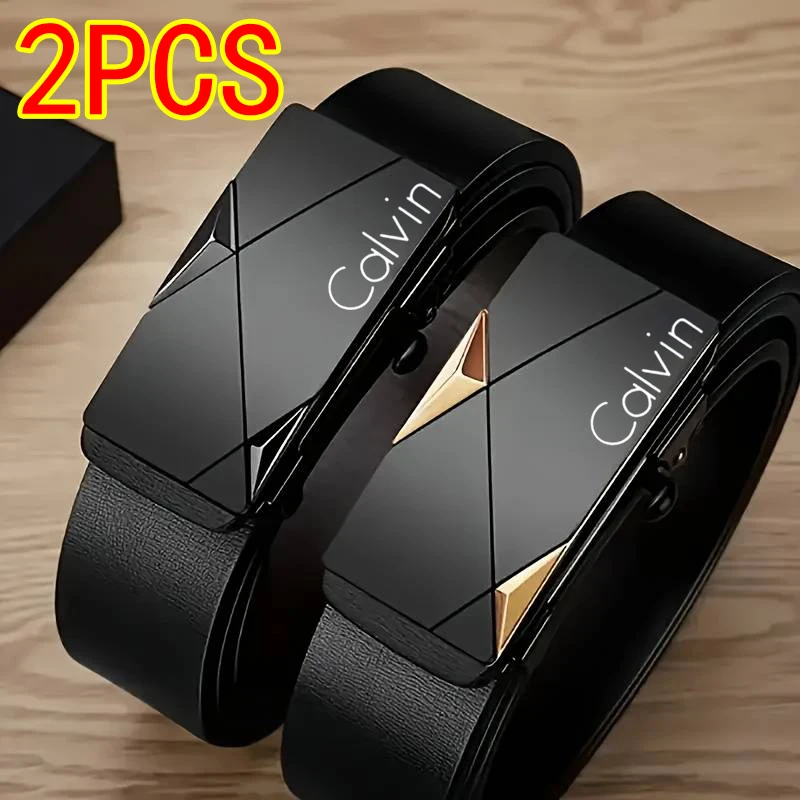 2-Piece Men's Belt with No Teeth, No Holes, No Card Inner Wear Belt, Casual Fashion Automatic Buckle Belt, Personalized Simple