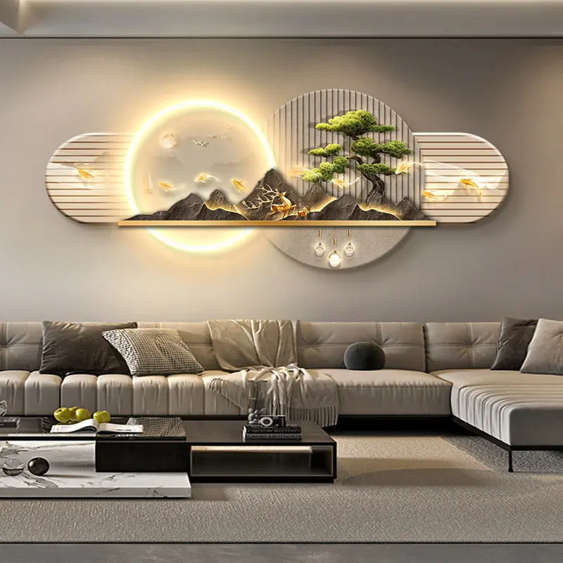 

Роскошная светящаяся картина-панно «Девять рыб» для входной зоны, декоративное настенное украшение, эстетичный декор для гостиной и коридора, светодиодная картина