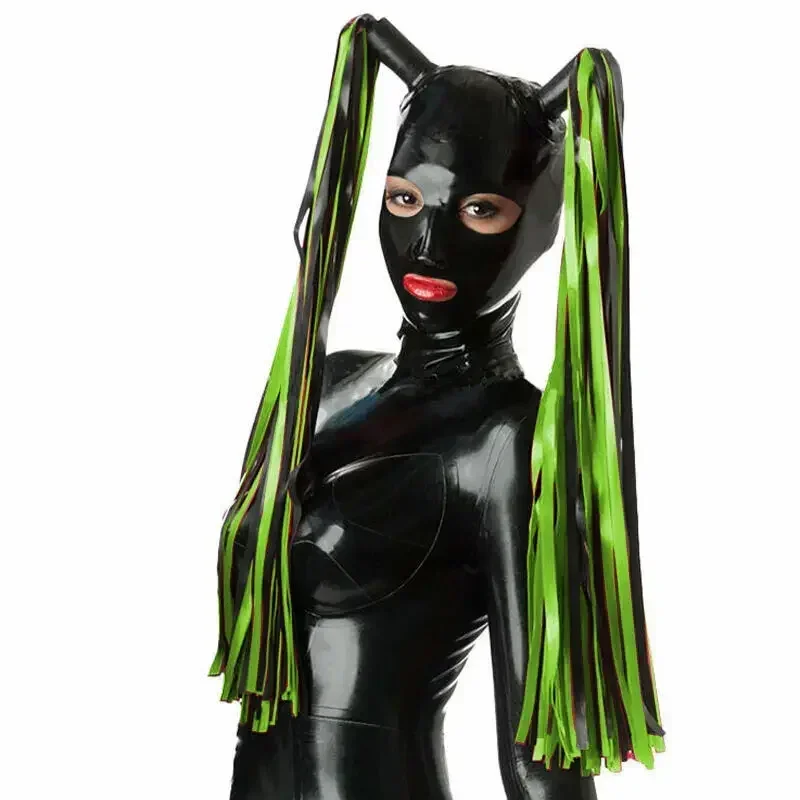 Latex Rubber Hood Overall Cosplay Club Black Open Eyes Festival Headgear 0.4mm