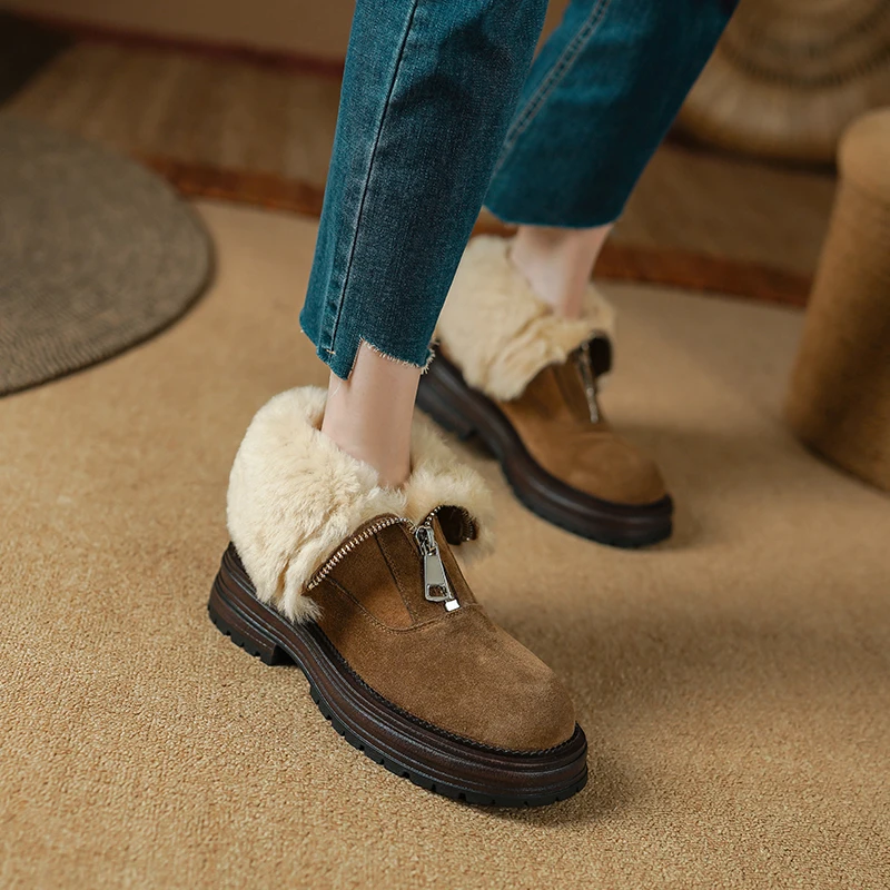 2027 New Women's Snow Boots Platform Shoes Stylish Ankle Boots Short shoes Genuine Leather Warm Wool Sports Casual Female Boots