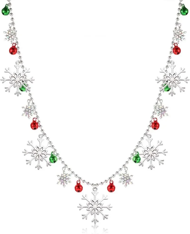 Navidad largo brillo copo de nieve collar de Navidad JOY colgante Navidad vacaciones collares festivos para mujeres joyería de fiesta