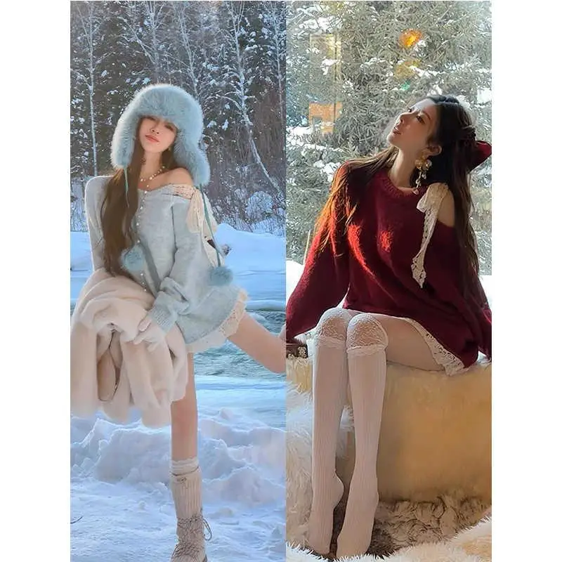 

Spring Summer New Style Street Fashion Women's Knitted Sweater Loose Long Sleeve Knot Tied Top And Shorts Set